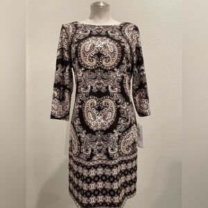 NWT. Maggy L Size 12 brown and cream dress.